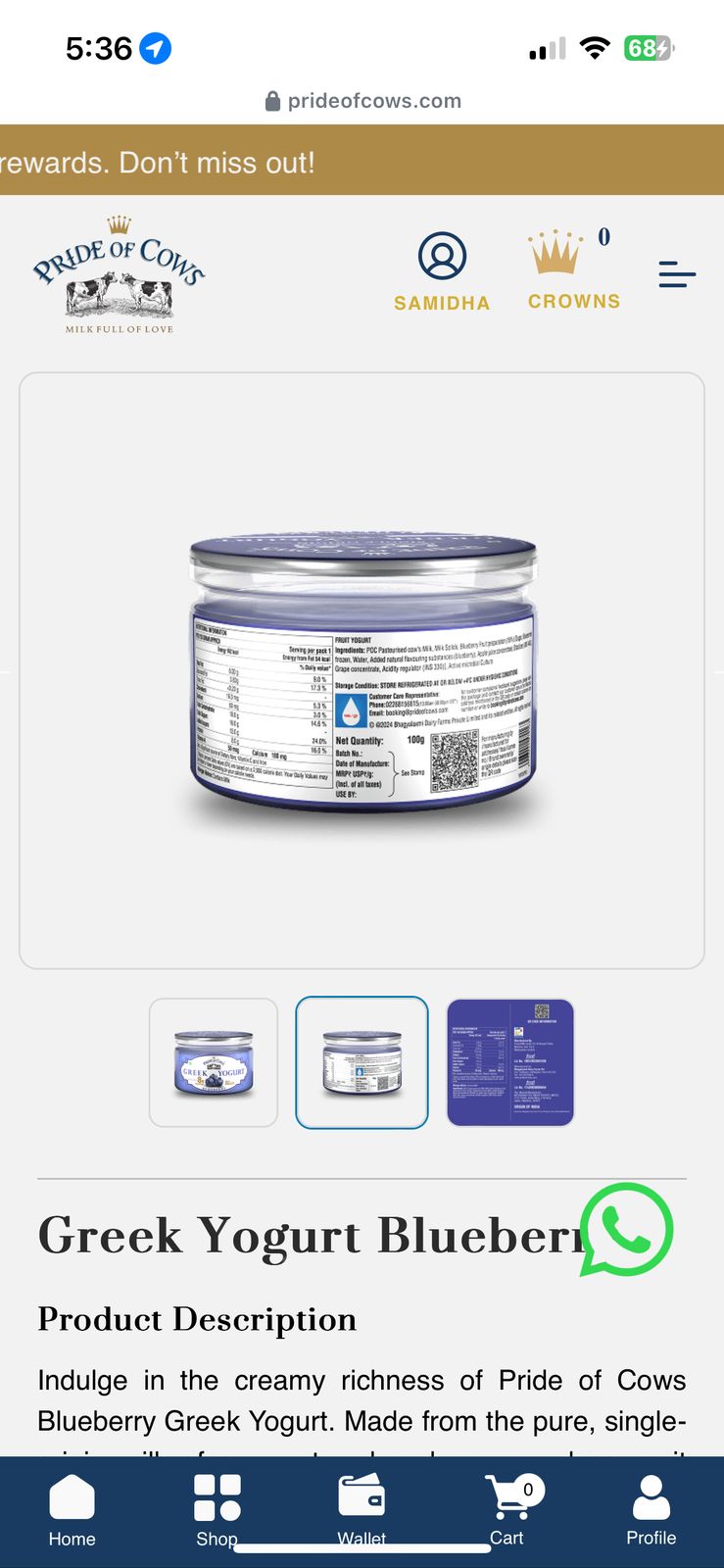Greek Yogurt: Pride of Cows Blueberry Greek Yogurt